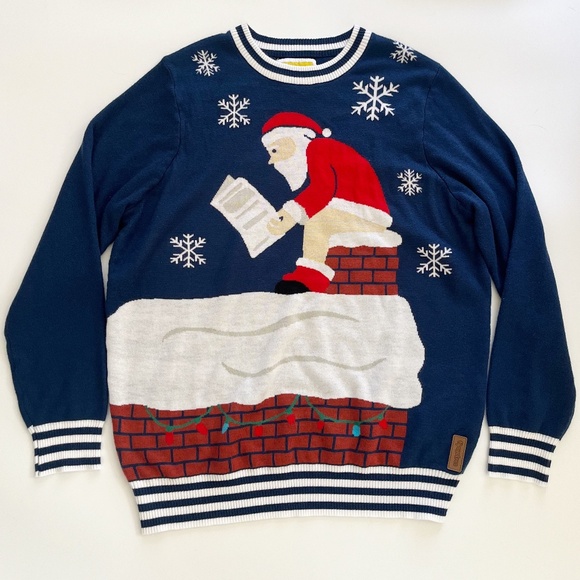 Tipsy Elves Mens Santa’s Log On The Fire Ugly Christmas Sweater - Picture 4 of 5
